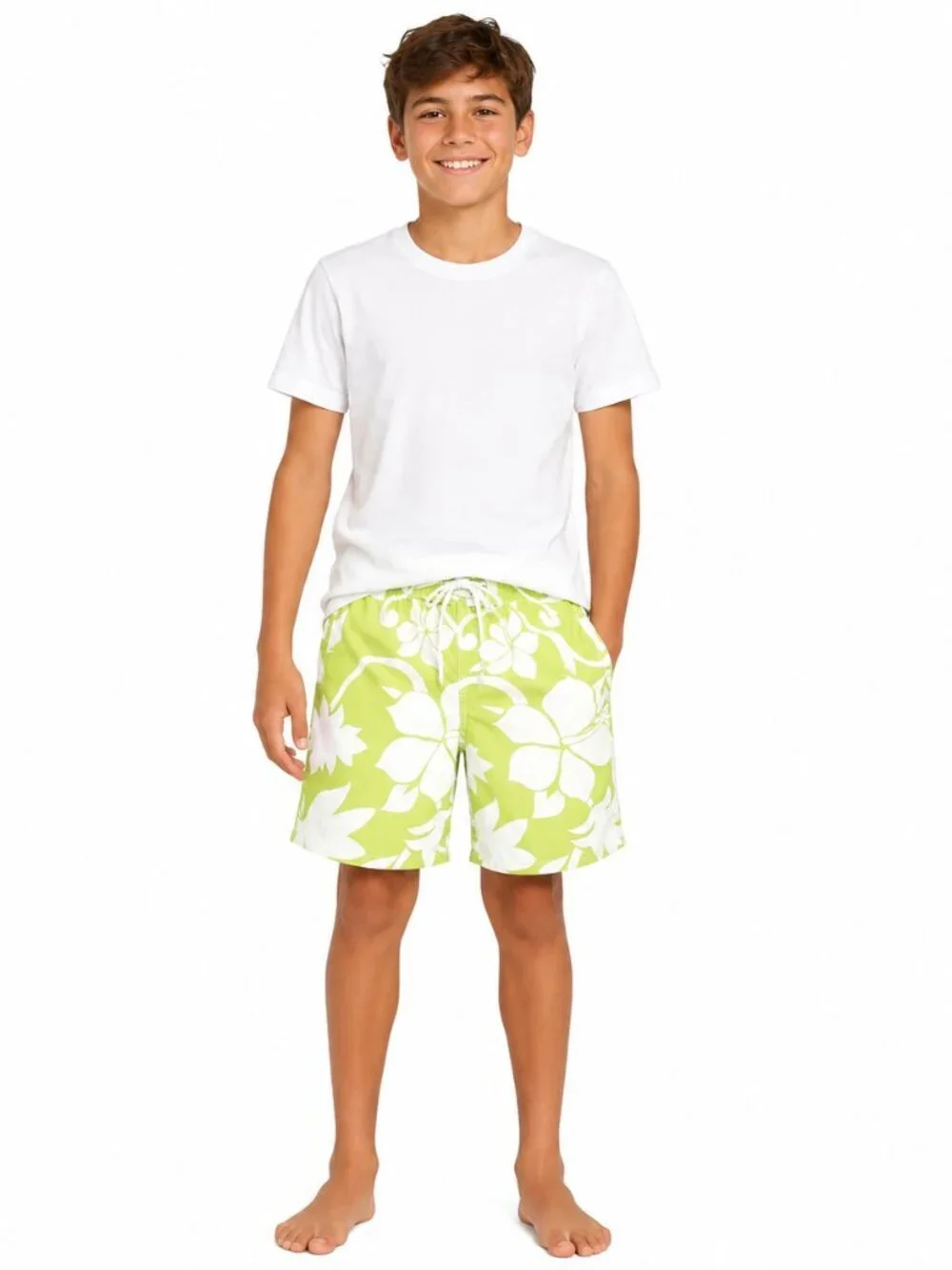 Old Navy Boys' Lime Green Hawaiian Tropical Floral Print Swim Shorts